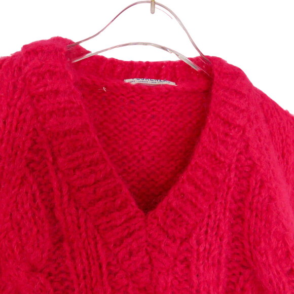 1970s Florenza Vintage Sweater Pink Red Wool Knit V-Neck Sweater Medium - Picture 3 of 4